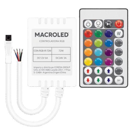 Controlador RGB Infrarrojo – 72 W – DC 12–24 V (Modelo: CON-RGB-IR-72W)