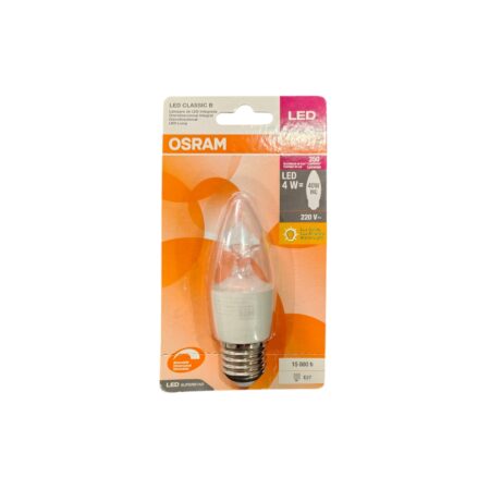 Bombilla LED “vela” casquillo E14, potencia 4 W, luz cálida 2700 K, regulable.