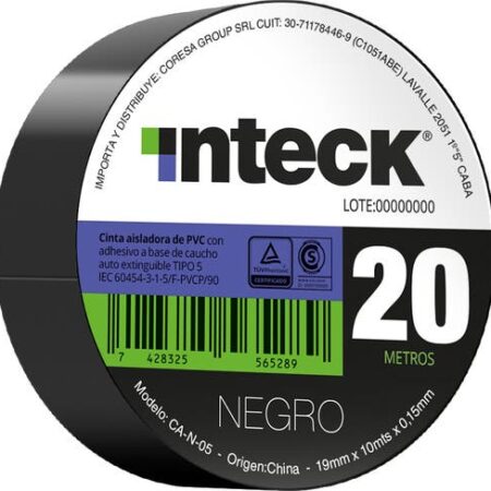 CINTA ADHESIVA PVC INTECK - NEGRA 20 METROS