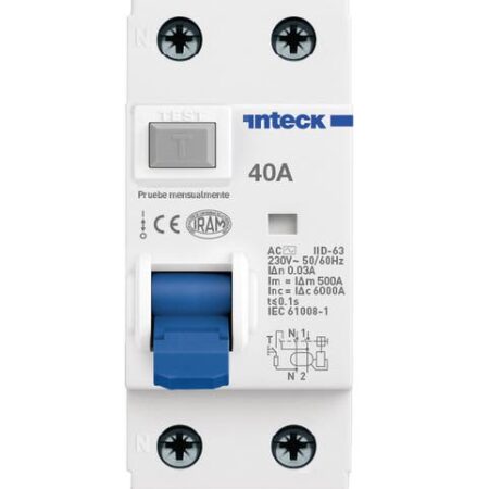 Interruptor Diferencial 2 POLOS INTECK IID-63 - 40A - 30mA - Clase AC - 6kA