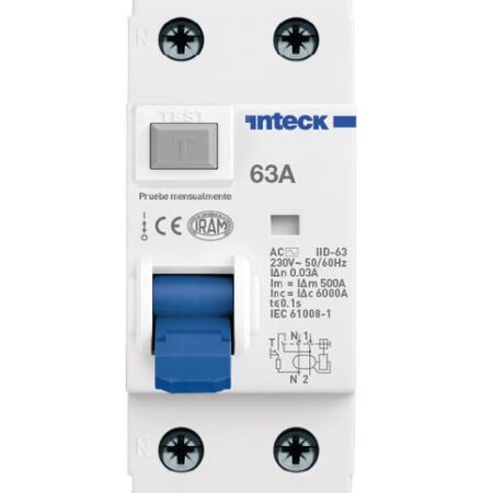 Interruptor Diferencial 2 POLOS INTECK IID-63 - 63A - 30mA - Clase AC - 6kA