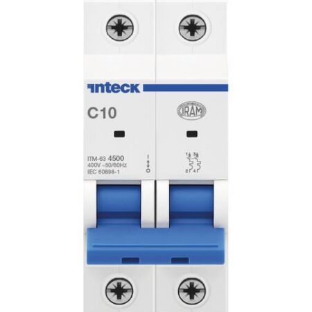Interruptor Termomagnético INTECK ITM-63, In:10A, Icn:4,5KA, Curva C, 2-polos