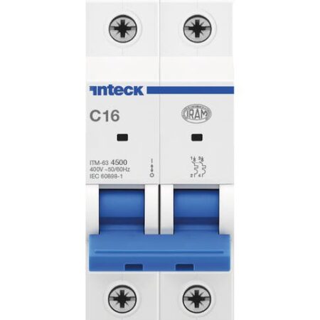 Interruptor Termomagnético INTECK ITM-63, In:16A, Icn:4,5KA, Curva C, 2-polos