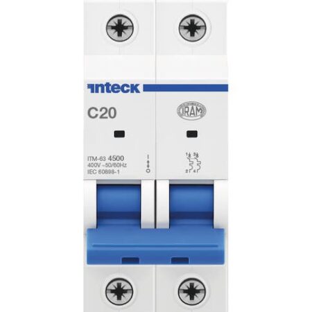 Interruptor Termomagnético INTECK ITM-63, In:20A, Icn:4,5KA, Curva C, 2-polos