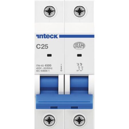 Interruptor Termomagnético INTECK ITM-63, In:25A, Icn:4,5KA, Curva C, 2-polos