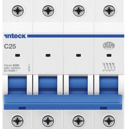 Interruptor Termomagnético INTECK ITM-63, In:25A, Icn:4,5KA, Curva C, 4-polos