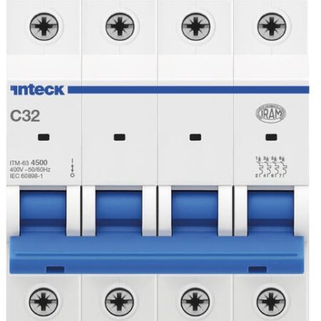 Interruptor Termomagnético INTECK ITM-63, In:32A, Icn:4,5KA, Curva C, 4-polos