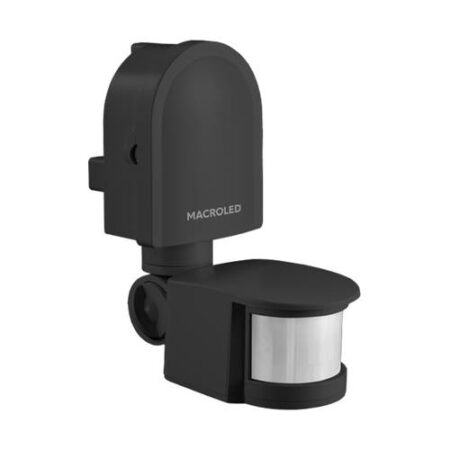 SENSOR DE MOV PARED NEGRO MACROLED AC220-240V 1200W MAX, 12M DE ALCANCE, 180º, IP44